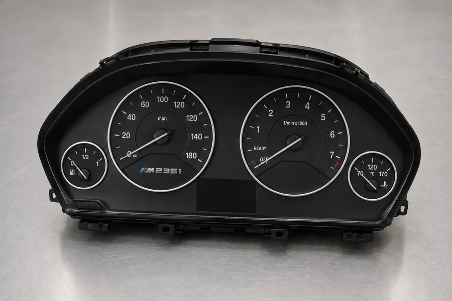 BMW M235i instrument cluster with mph dials